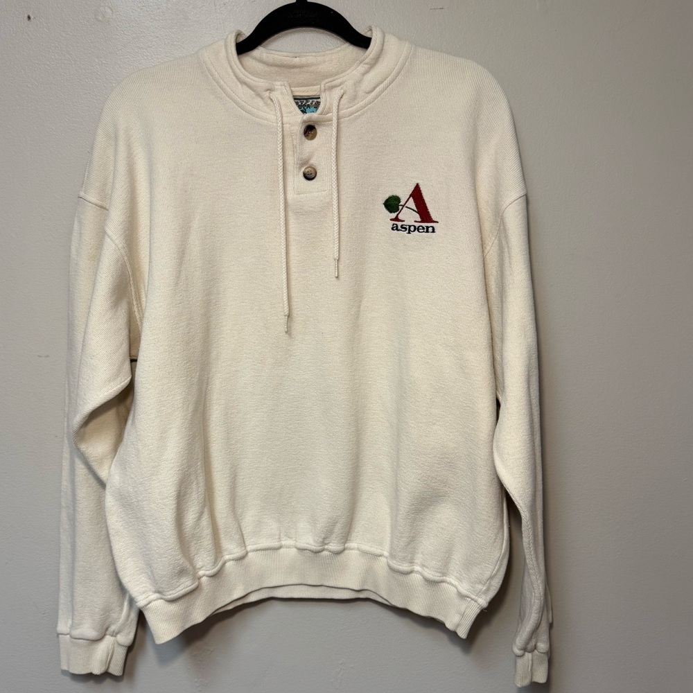 Vintage 90’s Men's Cream Crewneck Aspen Sweater Size L EUC